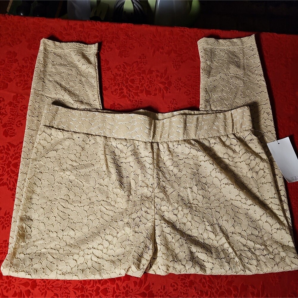 NWT Logo Layers Lace see through pants Tan Size MP Skinny Leg